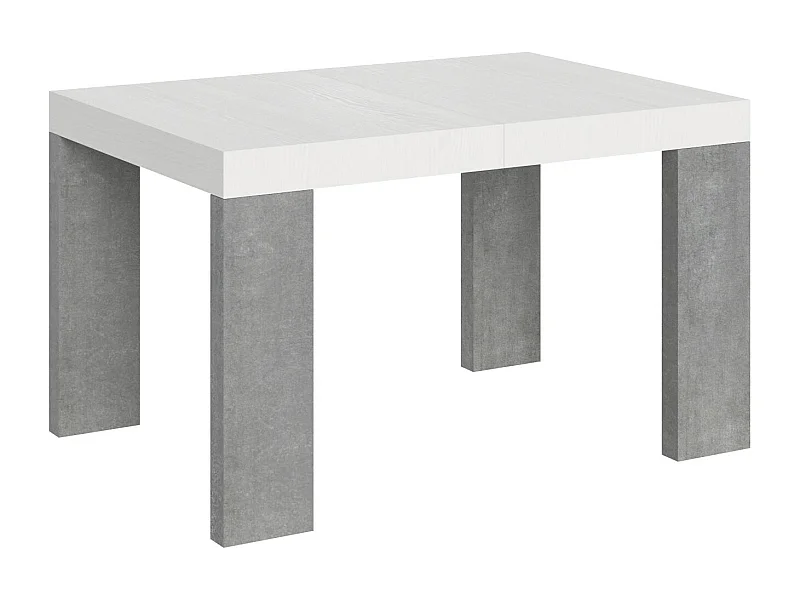 Table rectangulaire extensible blanche et gris béton 130 à 234cm Ribo-Sur roulettes