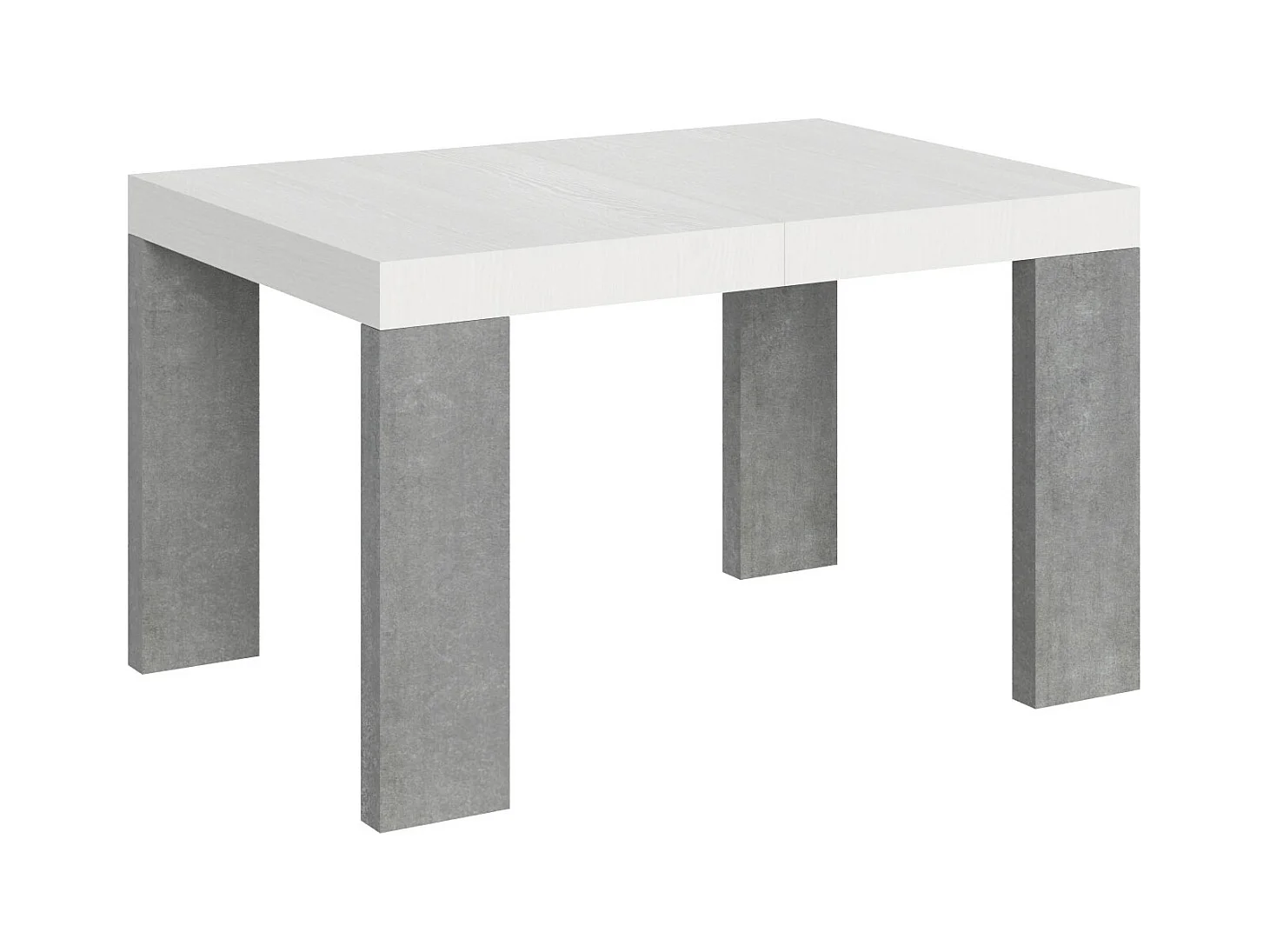 Table rectangulaire extensible blanche et gris béton 130 à 234cm Ribo-Sur roulettes