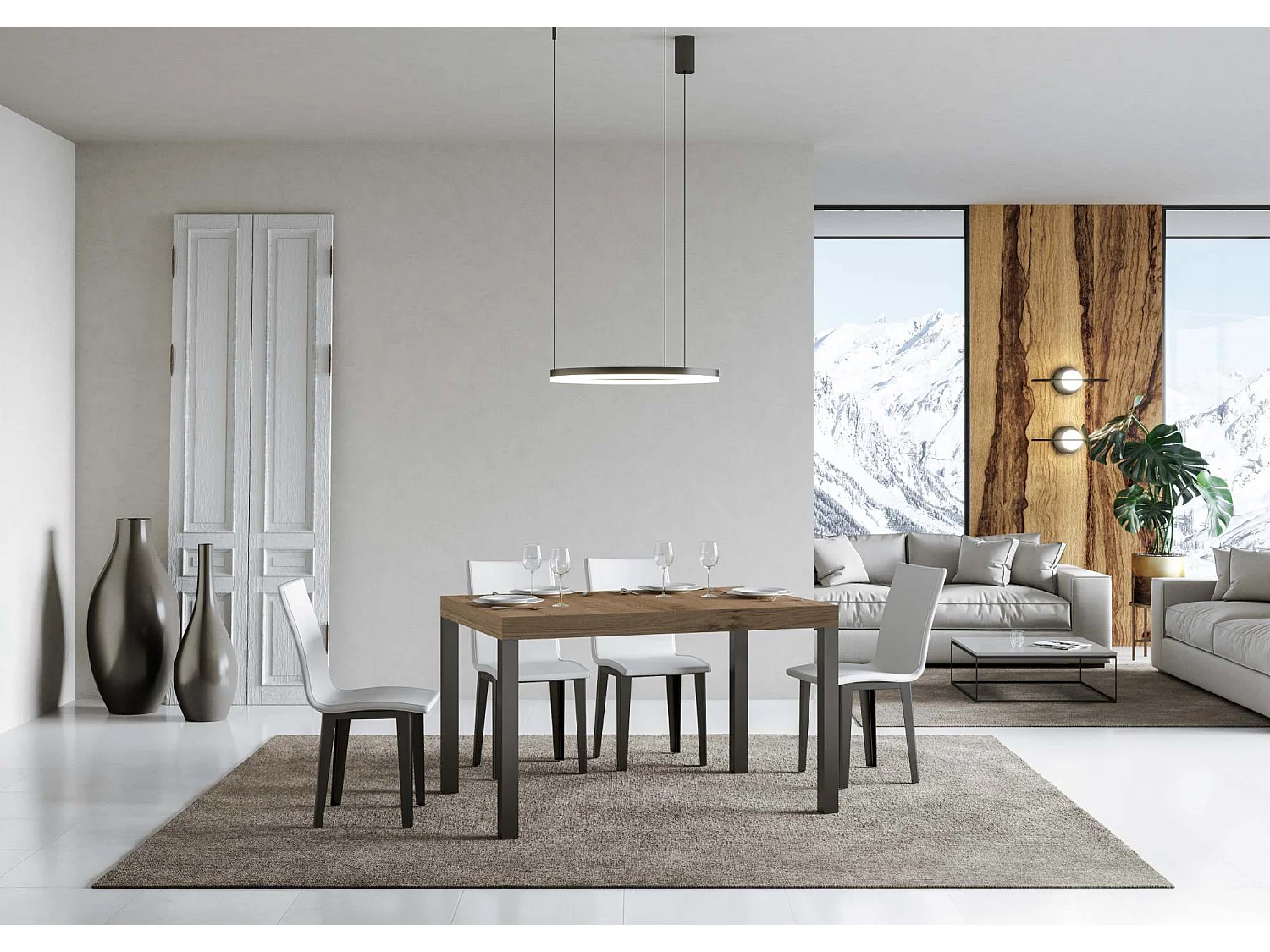 Table à manger extensible Karry-Couleur Naturel-Sur roulettes-130 à 390cm