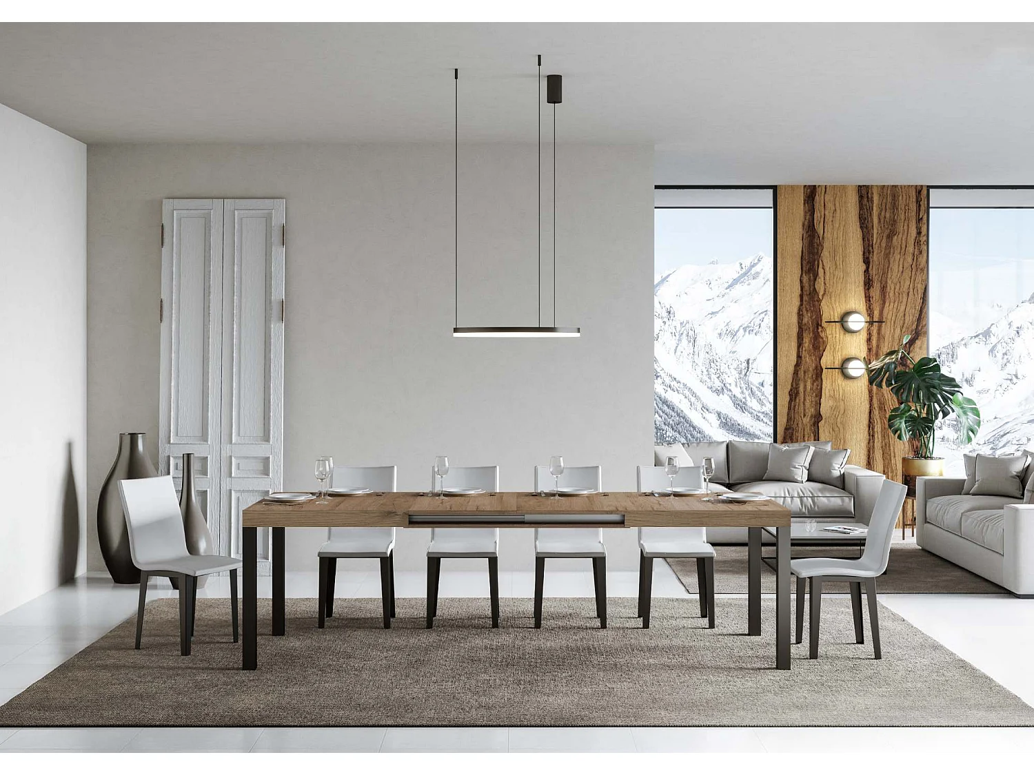 Table à manger extensible Karry-Couleur Naturel-Sur roulettes-160 à 420cm
