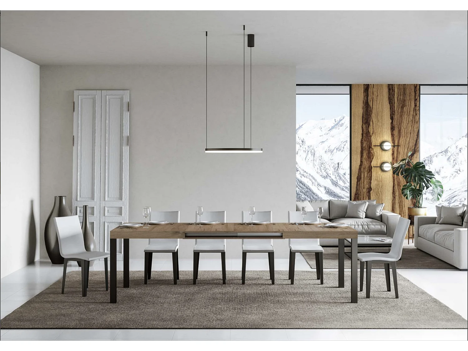 Table à manger extensible Karry-Couleur Naturel-Sur roulettes-160 à 420cm