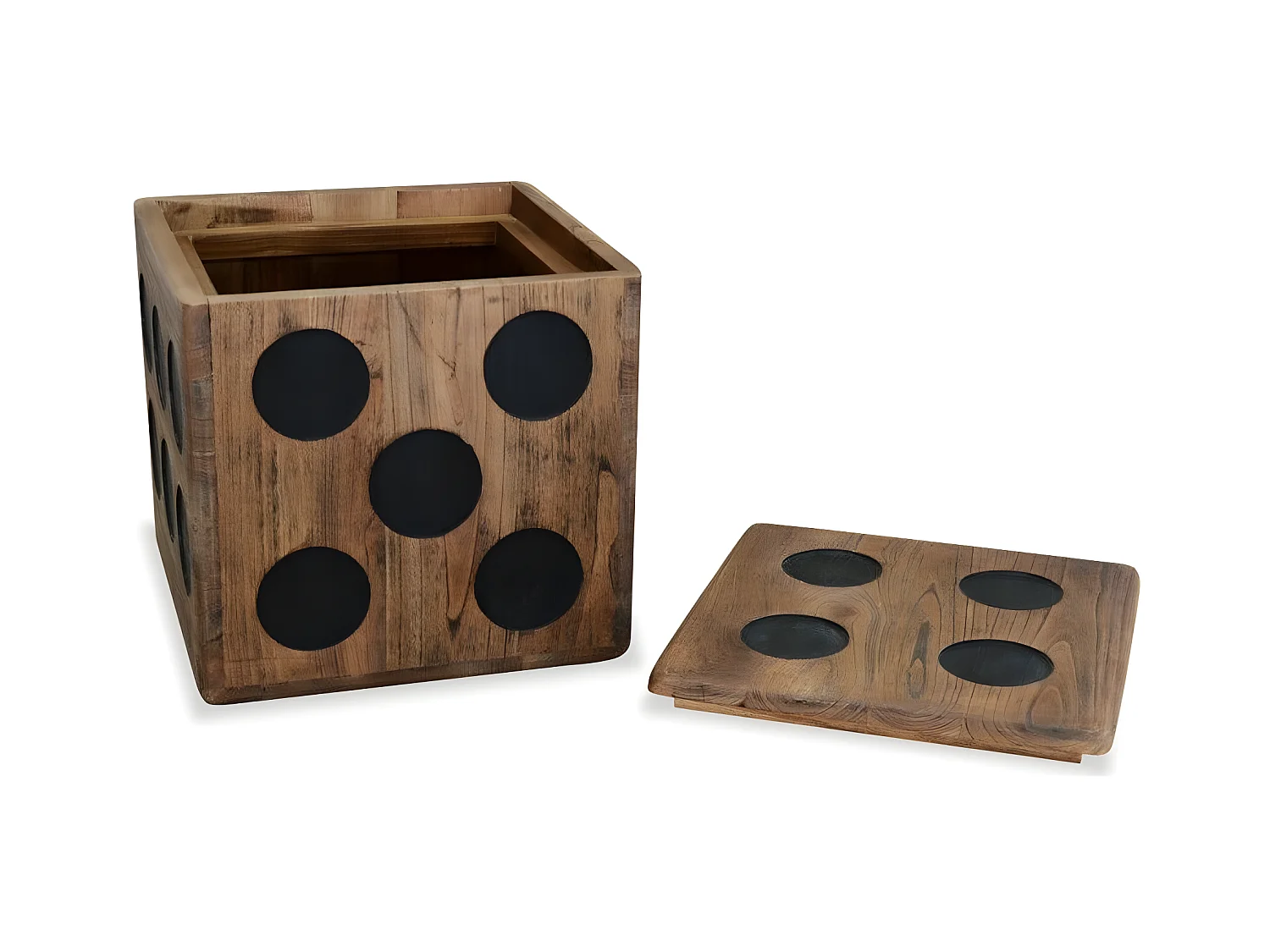 Boîte de rangement carrée mindi massif foncé Induka