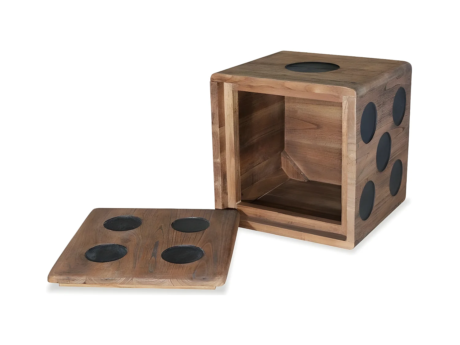 Boîte de rangement carrée mindi massif foncé Induka