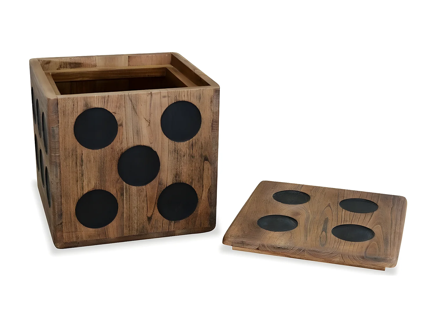 Boîte de rangement carrée mindi massif foncé Induka