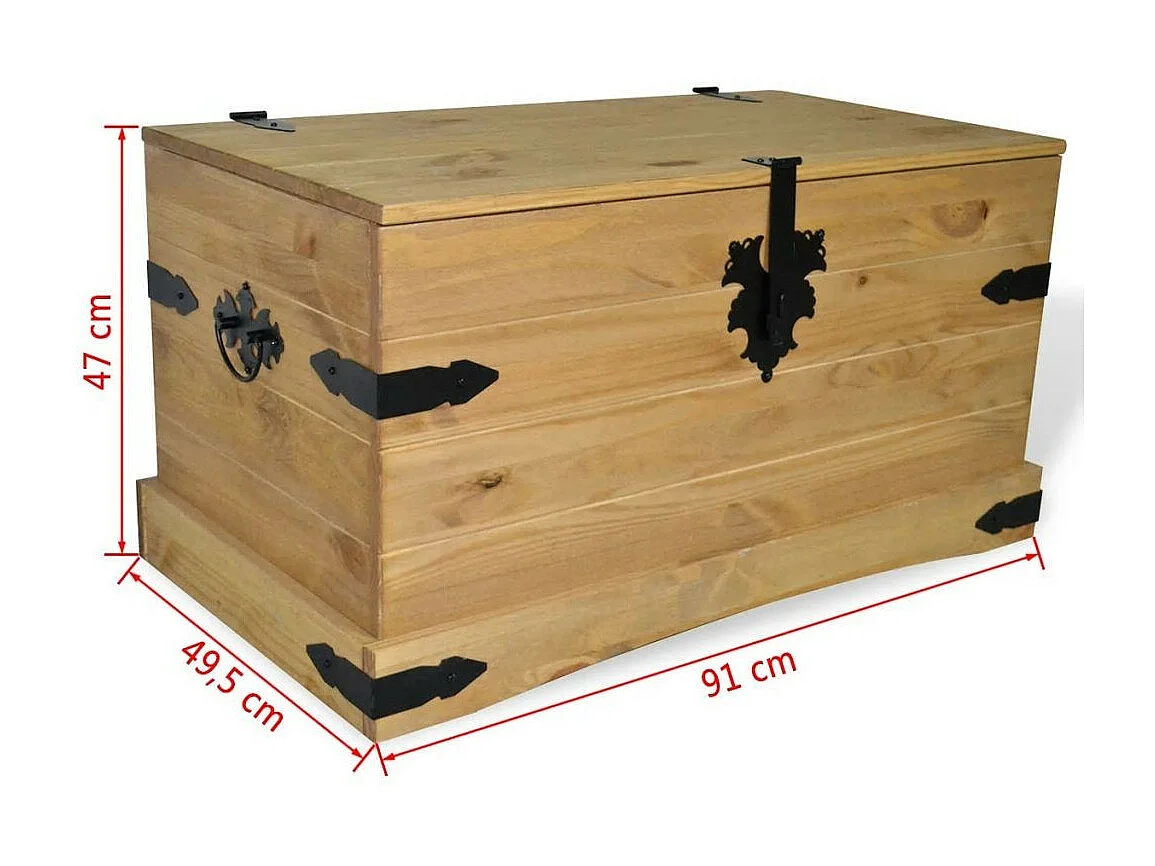 Coffre de rangement pin massif naturel Mexica