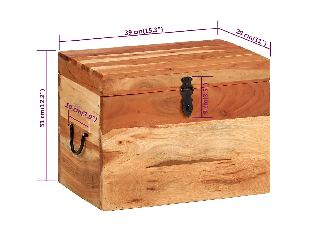 Boîte de rangement 39x28x31 Bois massif d'acacia