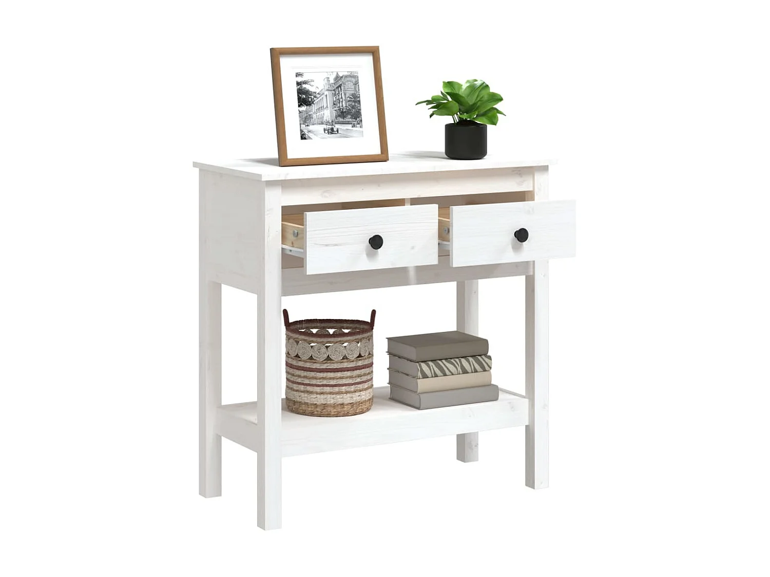 Table console Blanc 75x35x75 Bois massif de pin