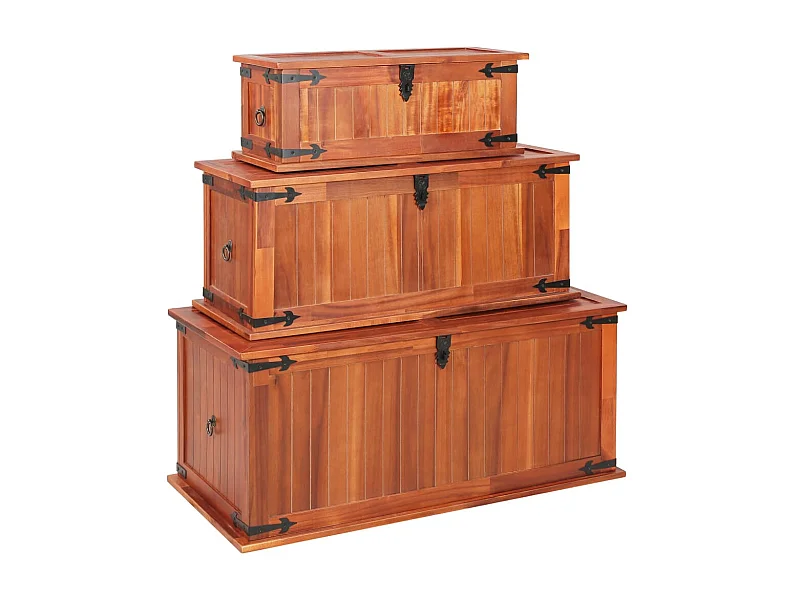 Coffres de rangement 3 pcs Bois d'acacia solide