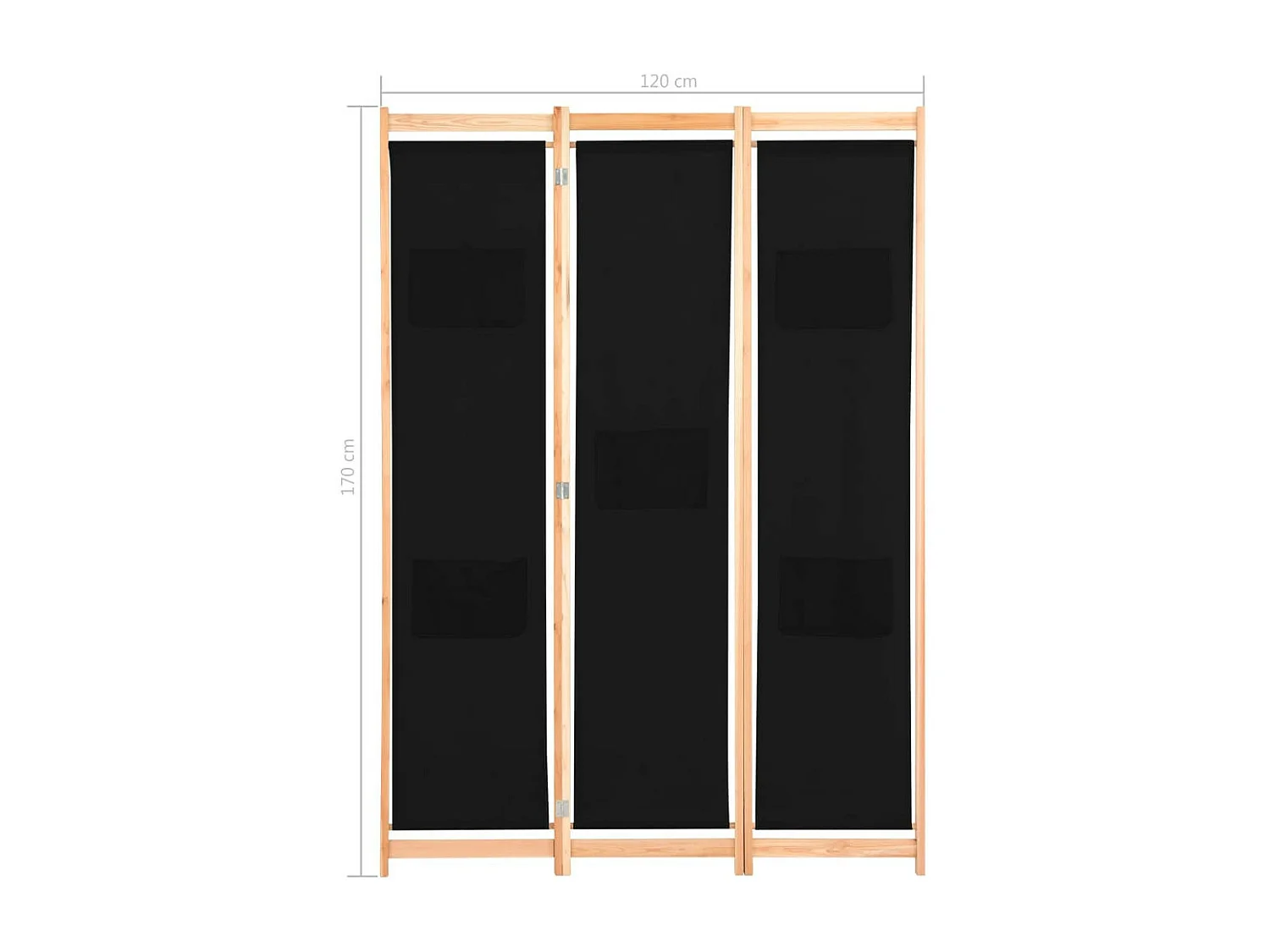 Cloison de séparation 3 panneaux Noir 120x170x4 Tissu