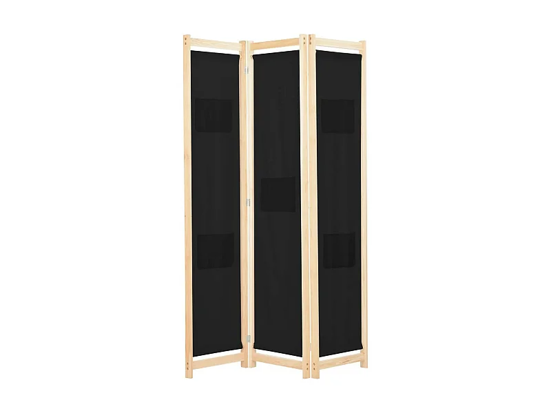 Cloison de séparation 3 panneaux Noir 120x170x4 Tissu