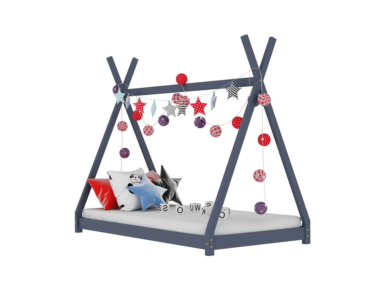 Lit enfant tente bois pin massif gris Indiana 90x200