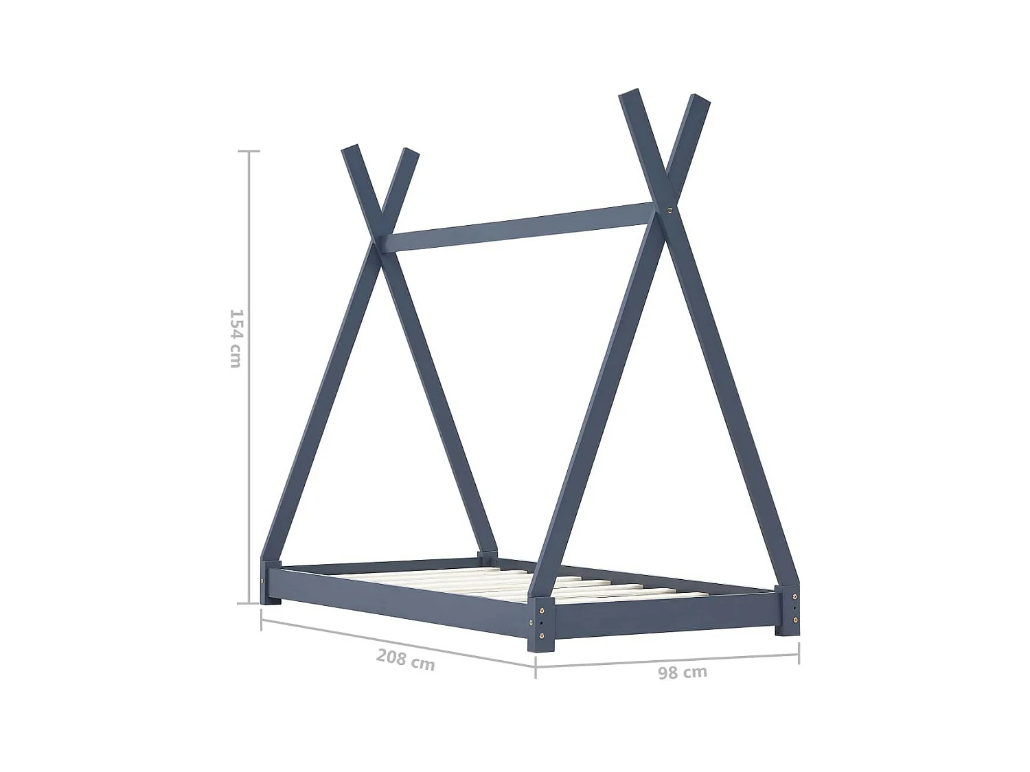 Lit enfant tente bois pin massif gris Indiana 90x200