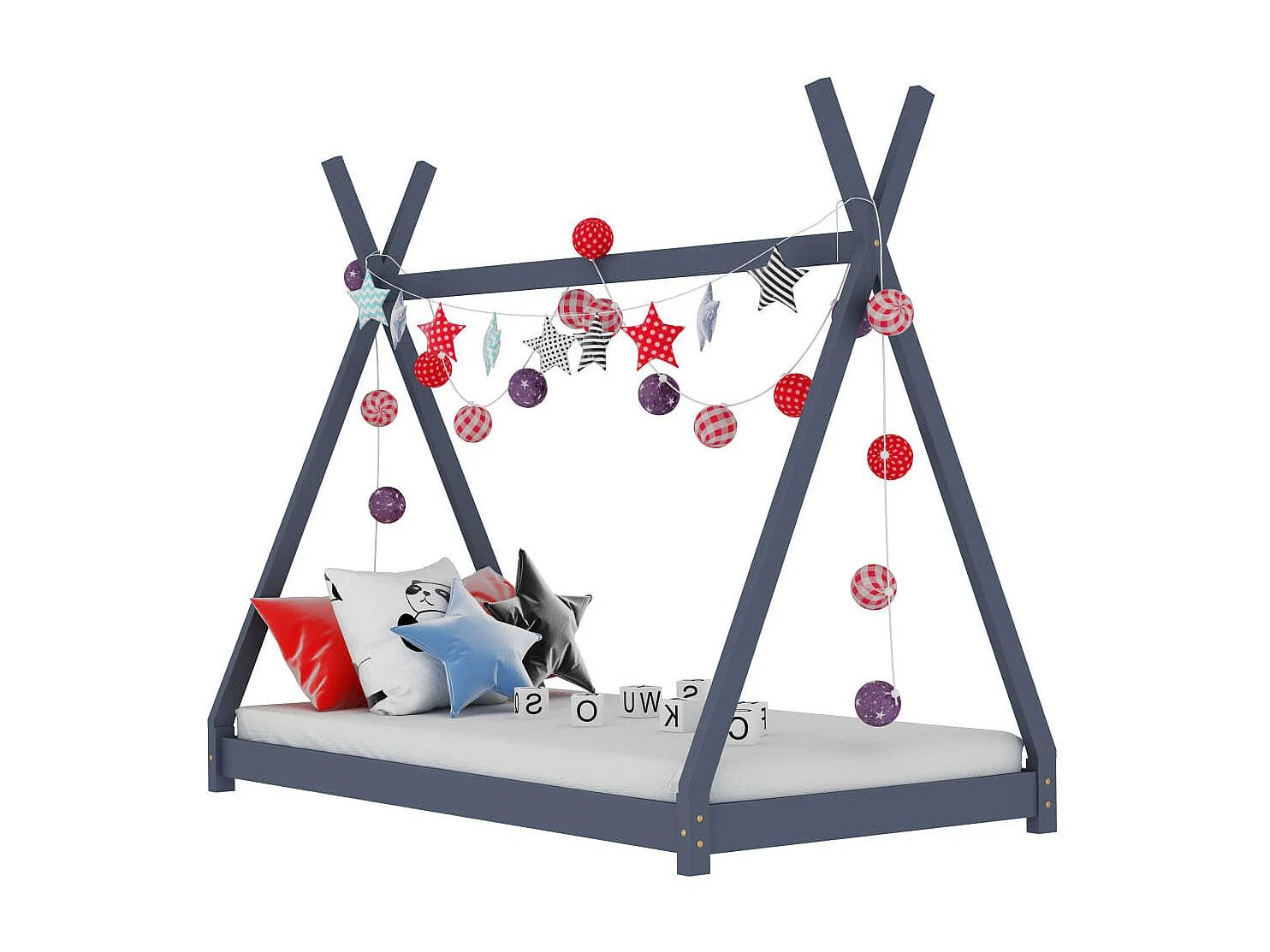 Lit enfant tente bois pin massif gris Indiana 90x200