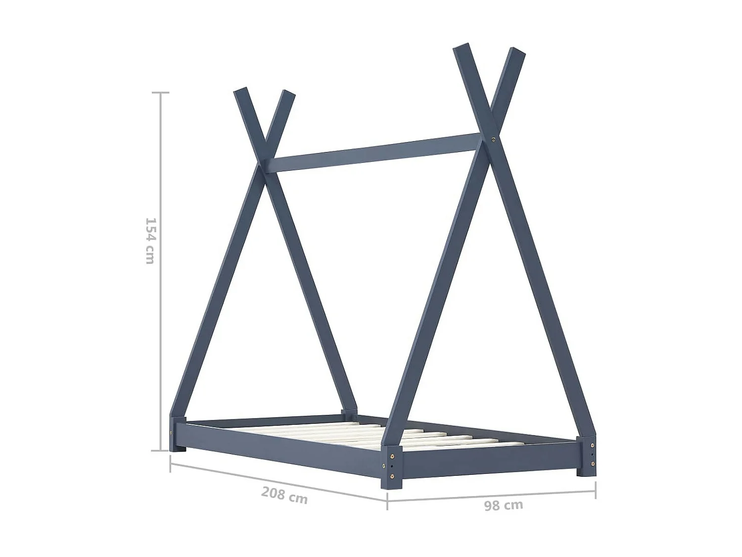 Lit enfant tente bois pin massif gris Indiana 90x200