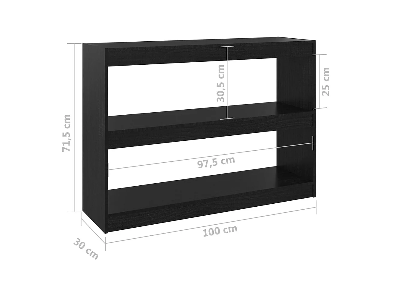 Boekenkast/kamerscherm 100x30x71,5 cm grenenhout zwart