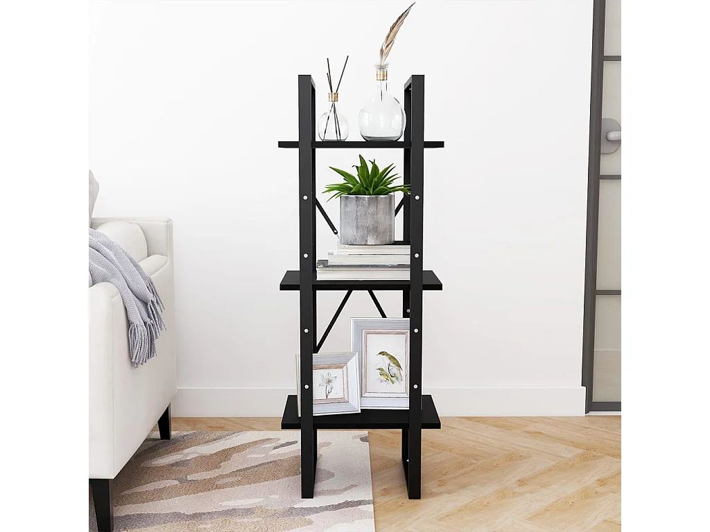 Bibliothèque à 3 niveaux Noir 40x30x105 Bois de pin massif