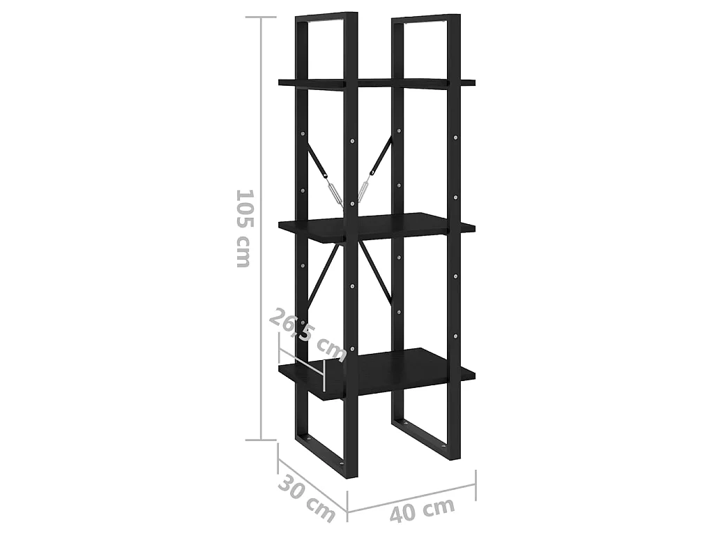 Bibliothèque à 3 niveaux Noir 40x30x105 Bois de pin massif