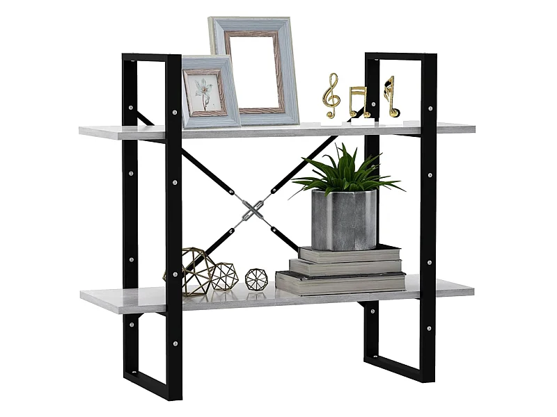 Bibliothèque à 2 niveaux Gris béton 80x30x70