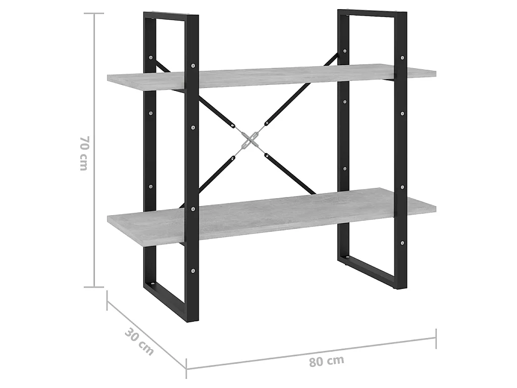 Bibliothèque à 2 niveaux Gris béton 80x30x70