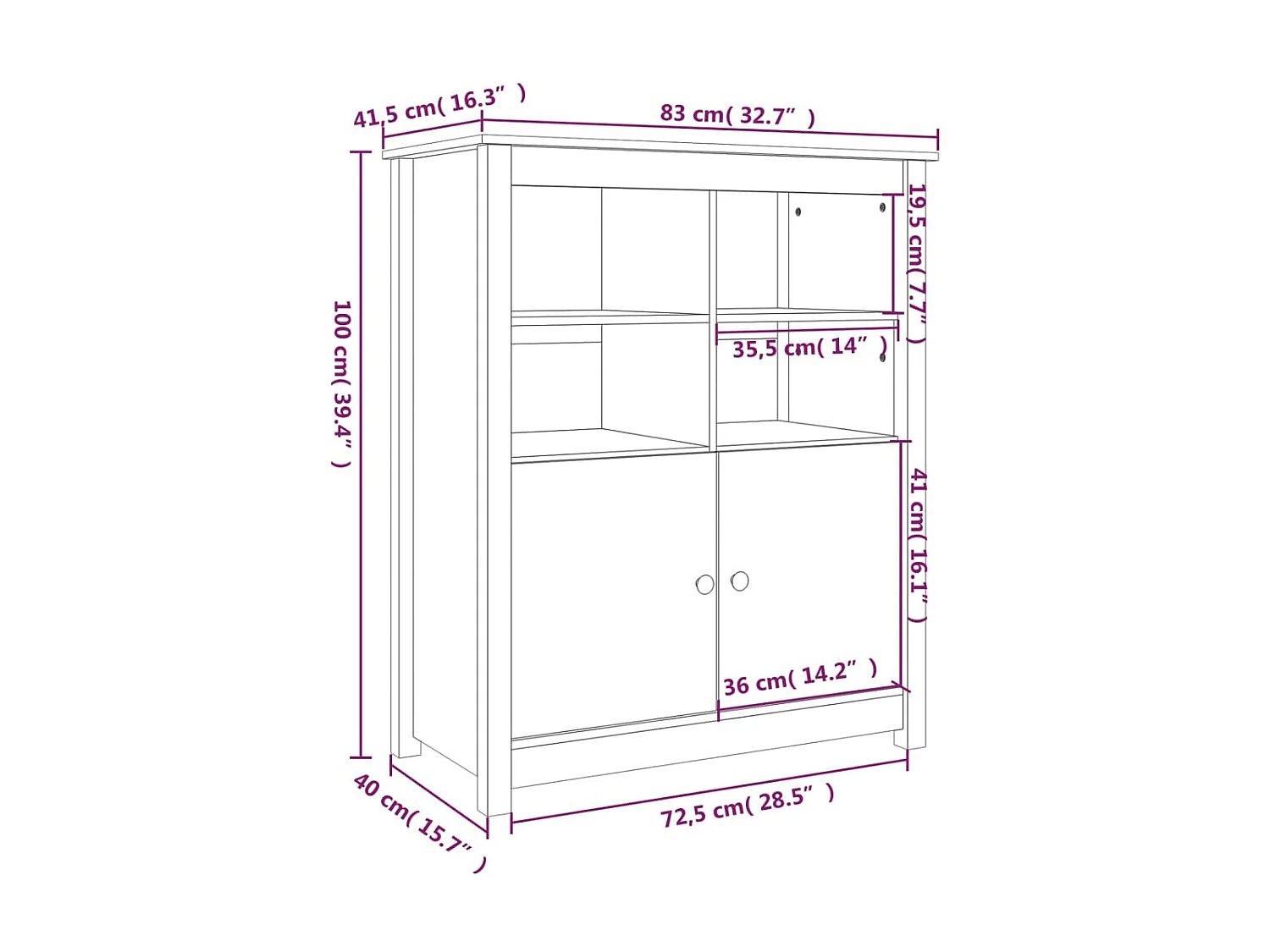 Buffet 83x41,5x100 Bois massif de pin