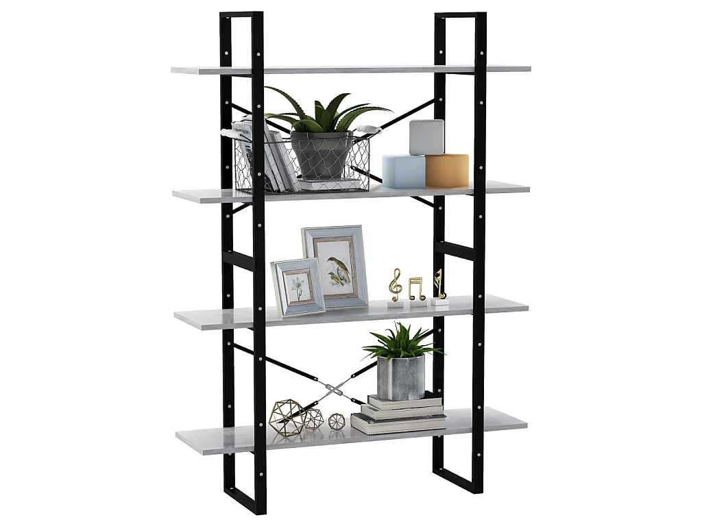 Bibliothèque à 4 niveaux Gris béton 100x30x140