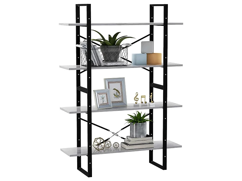 Bibliothèque à 4 niveaux Gris béton 100x30x140