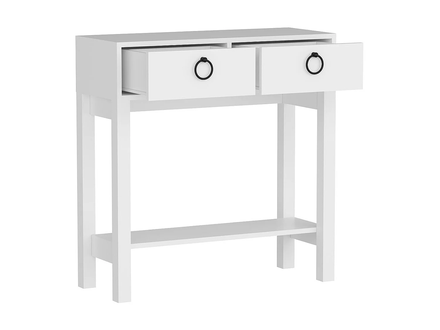 Console fixe bois blanc 2 tiroirs et pieds métal blanc Melya 90cm