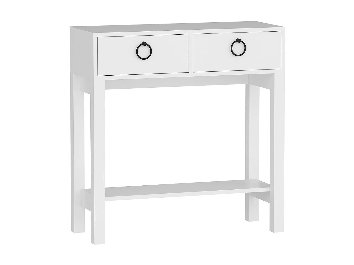 Console fixe bois blanc 2 tiroirs et pieds métal blanc Melya 90cm