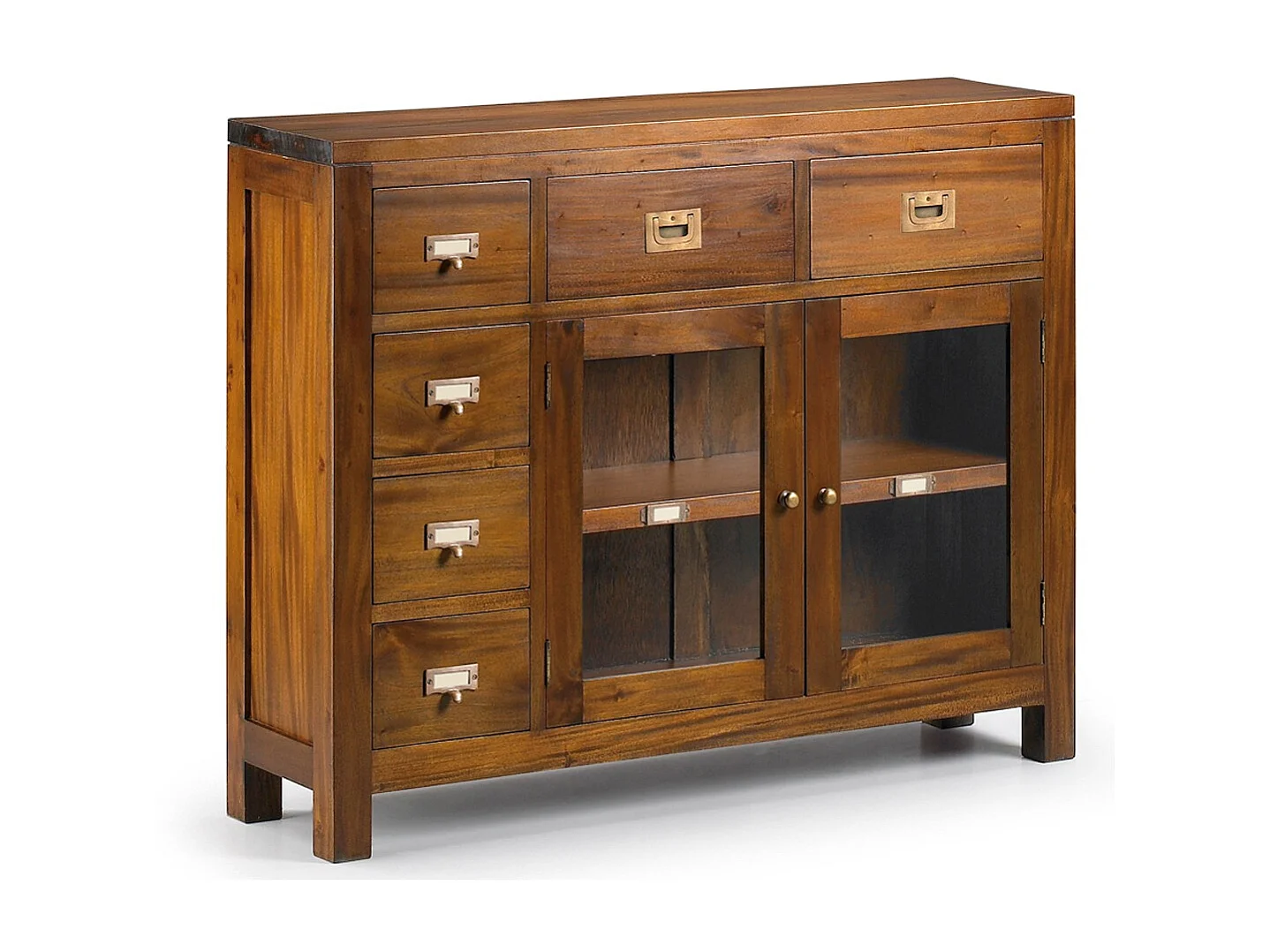 Consola colonial en madera maciza de caoba 6 cajones 2 puertas Falkane 100 cm