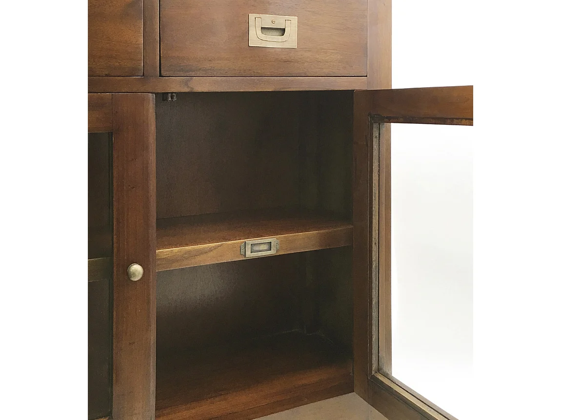 Consola colonial en madera maciza de caoba 6 cajones 2 puertas Falkane 100 cm