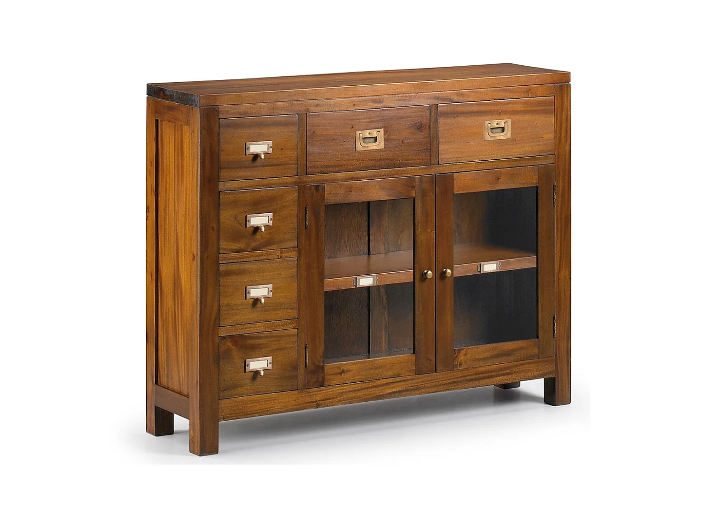 Console coloniale en bois d'acajou massif 6 tiroirs 2 portes Falkane 100cm