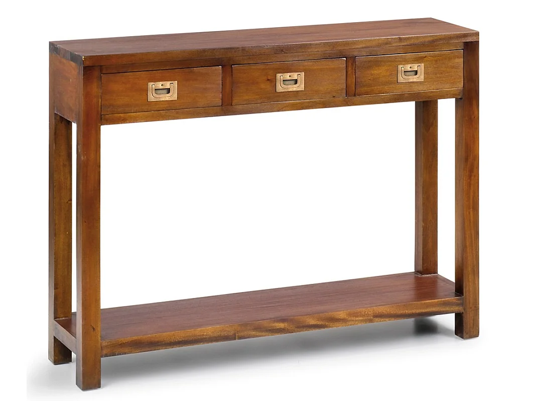 Console coloniale en bois d'acajou massif 3 tiroirs Falkane 110cm