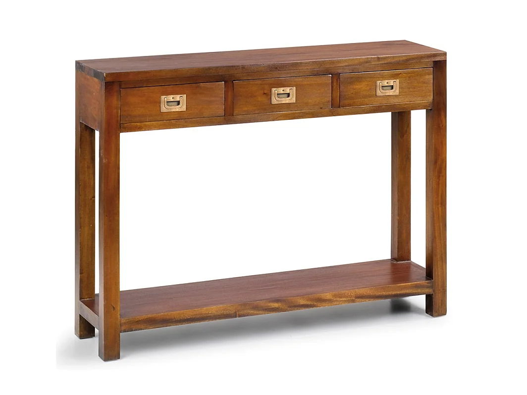 Console coloniale en bois d'acajou massif 3 tiroirs Falkane 110cm