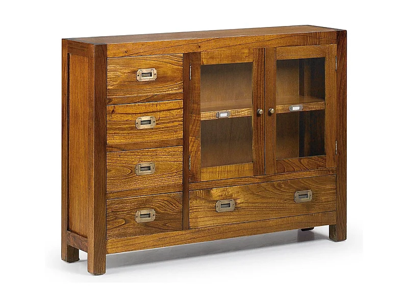Console en bois massif de Mindy 5 tiroirs 2 portes Orka 107cm