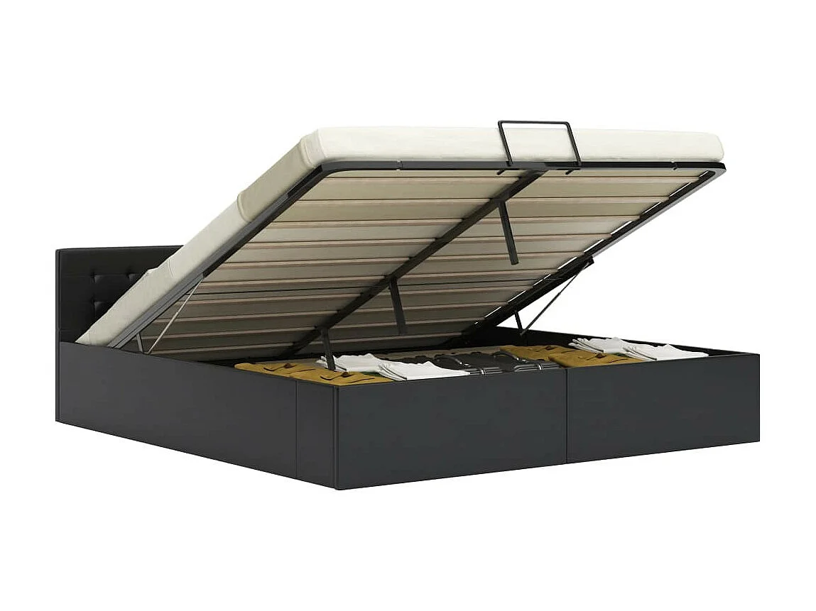 Lit coffre 180x200 simili cuir noir capitonné Rundi