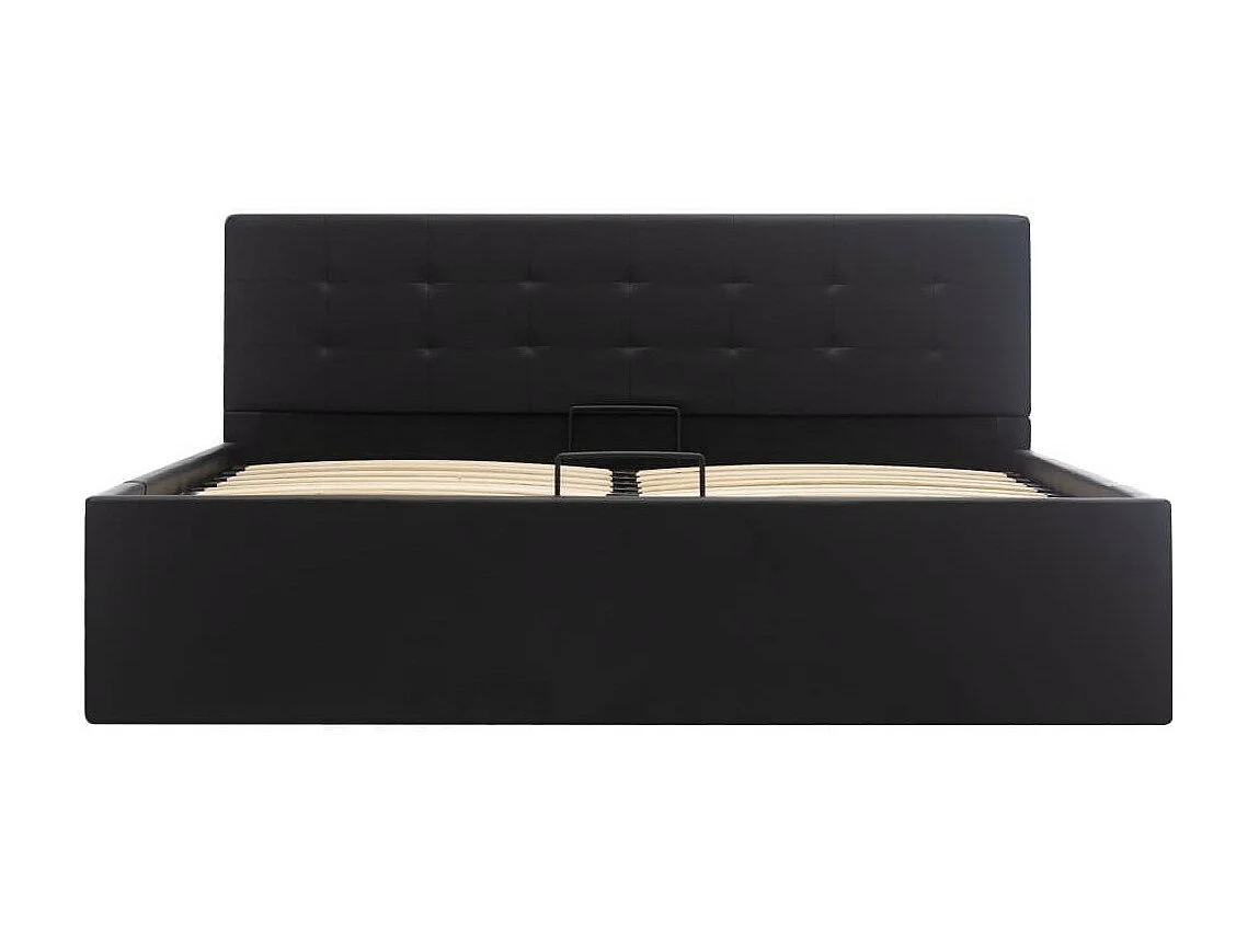 Lit coffre 180x200 simili cuir noir capitonné Rundi