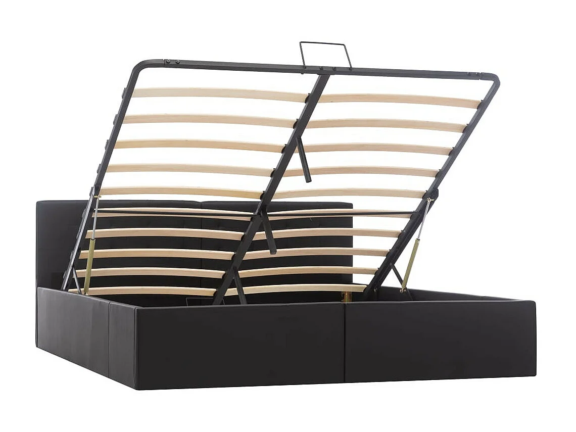 Lit coffre 180x200 simili cuir noir capitonné Rundi