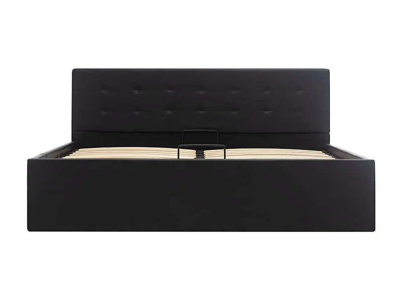 Lit coffre 180x200 simili cuir noir capitonné Rundi