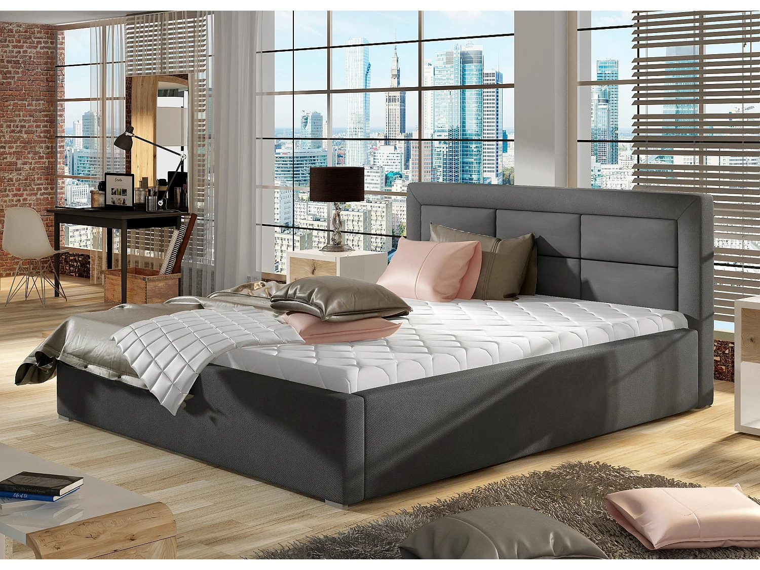 Rizaro modern gewatteerd fluwelen bed-Kleur Donkergrijs-Slapen 160x200cm-Versie met boxspring