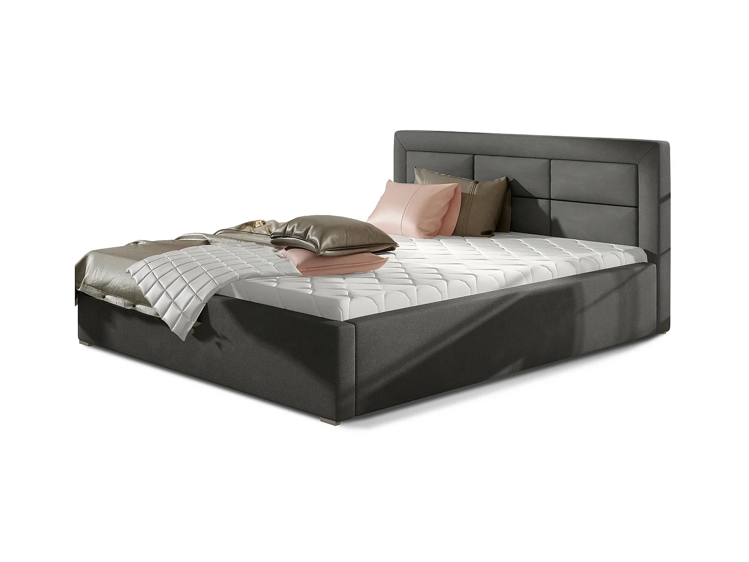 Lit moderne velours capitonné Rizaro-Couleur Gris foncé-160x200-Version avec sommier