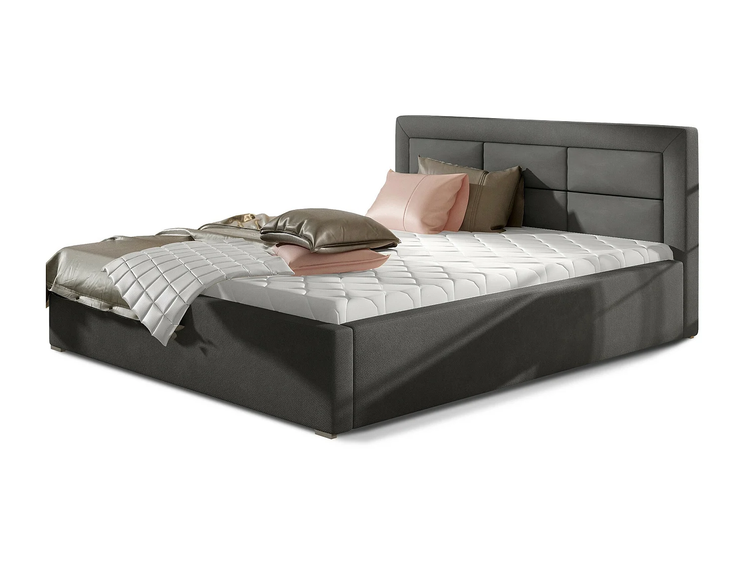 Rizaro modern gewatteerd fluwelen bed-Kleur Donkergrijs-Slapen 160x200cm-Versie met boxspring