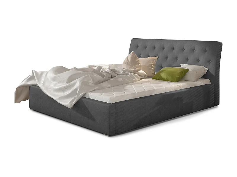 Venizia gewatteerd fluwelen bed-Kleur Grijs-Slapen 180x200cm-Versie met boxspring