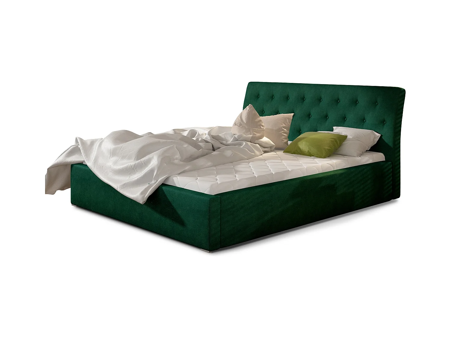 Lit velours capitonné Venizia-Couleur Vert épinard-180x200-Version avec sommier