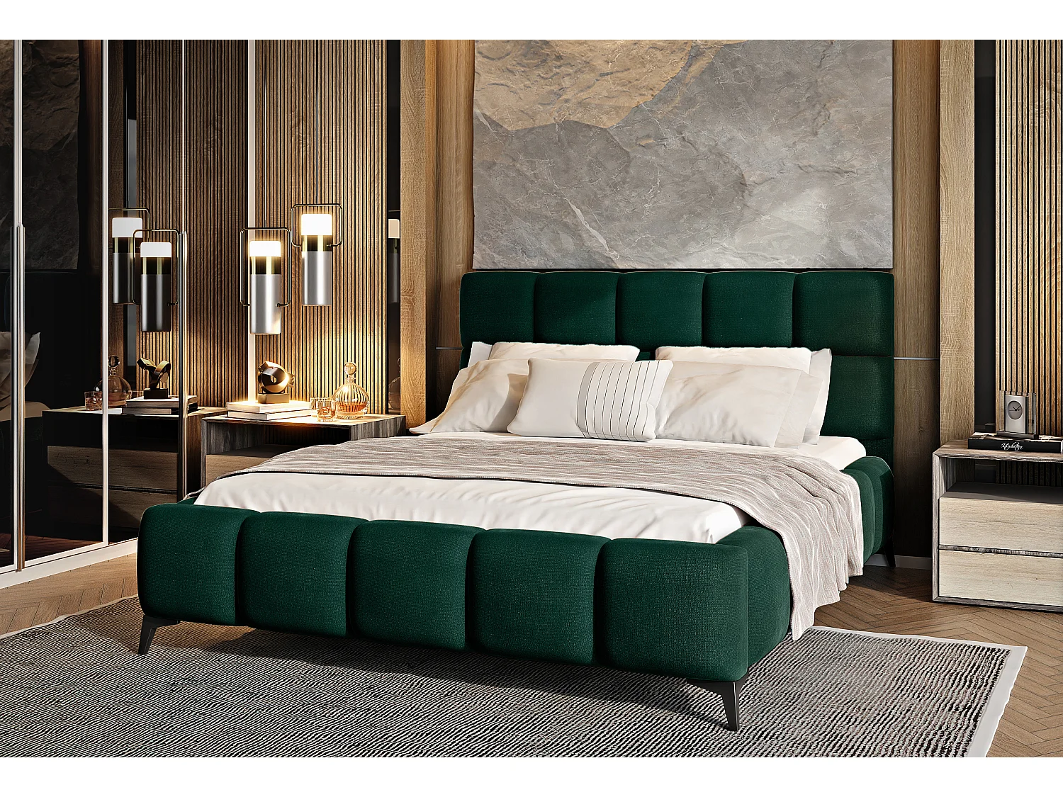 Mister luxe gewatteerd fluwelen opbergbed-Kleur Keizerlijk Groen-Slapen 140x200cm