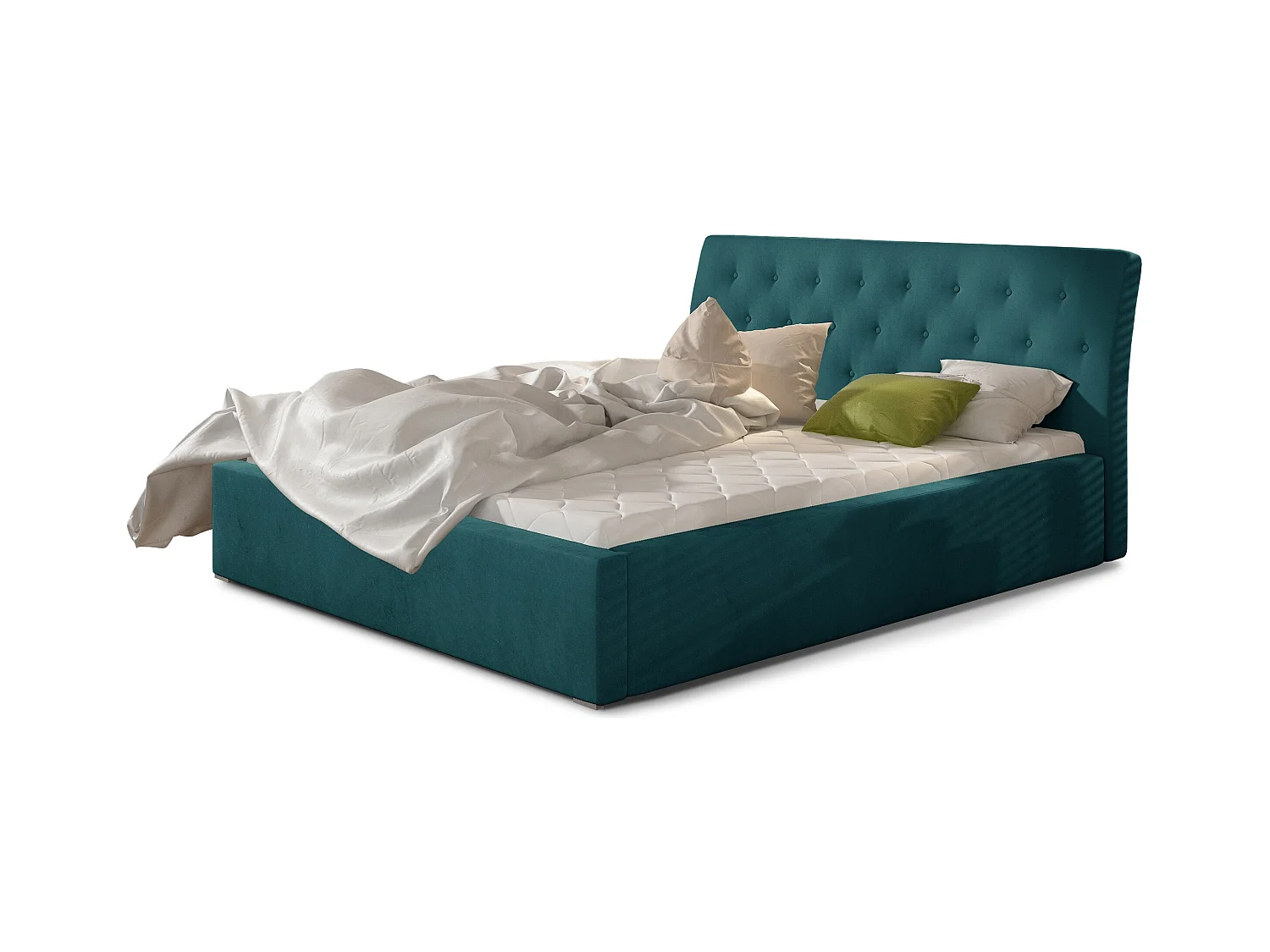 Lit velours capitonné Venizia-Couleur Bleu canard-180x200-Version avec sommier