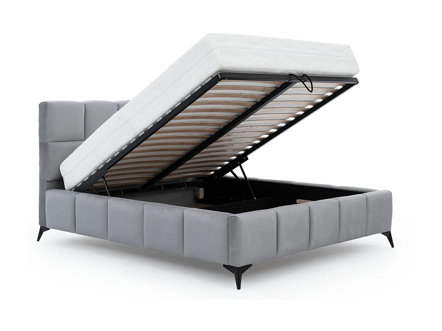 Mister luxe gewatteerd fluwelen opbergbed-Kleur Antraciet.-Slapen 140x200cm