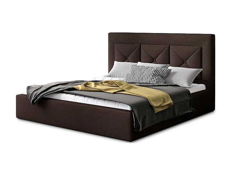 Tweepersoonsbed bekleed met Clarin-stof-Kleur Bruin-Slapen 160x200cm-Versie opslagruimte