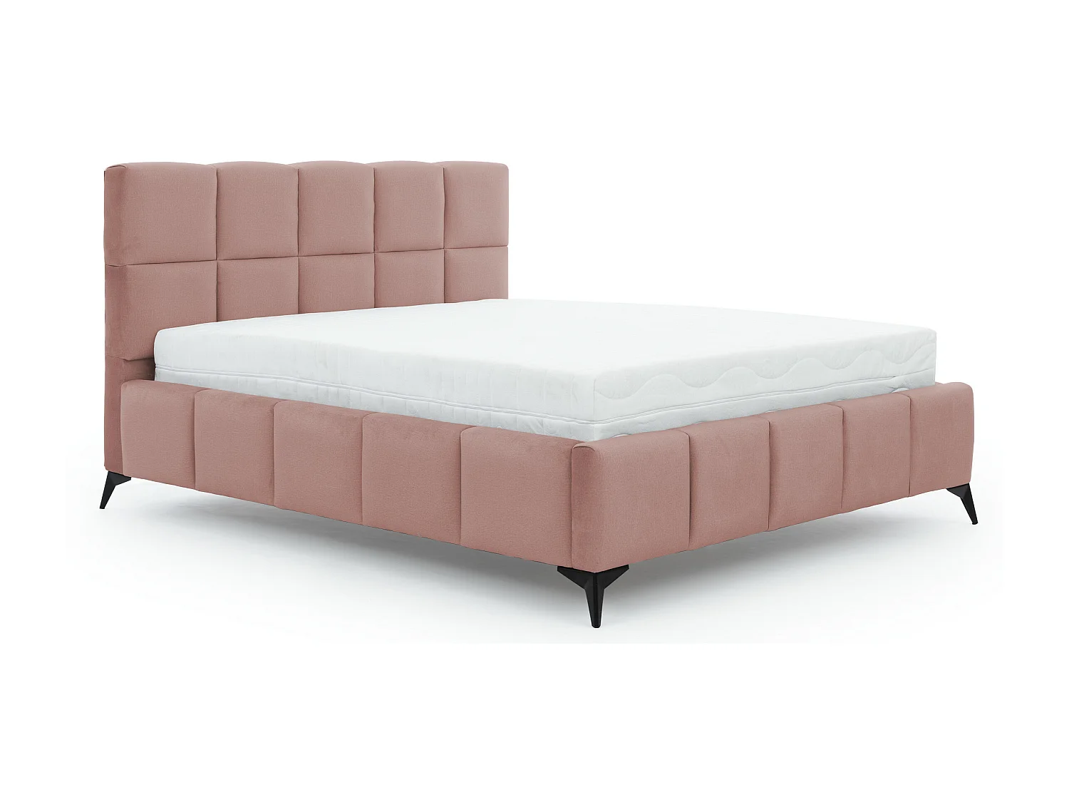 Lit coffre de luxe velours capitonné Mister-Couleur Rose poudré-140x200