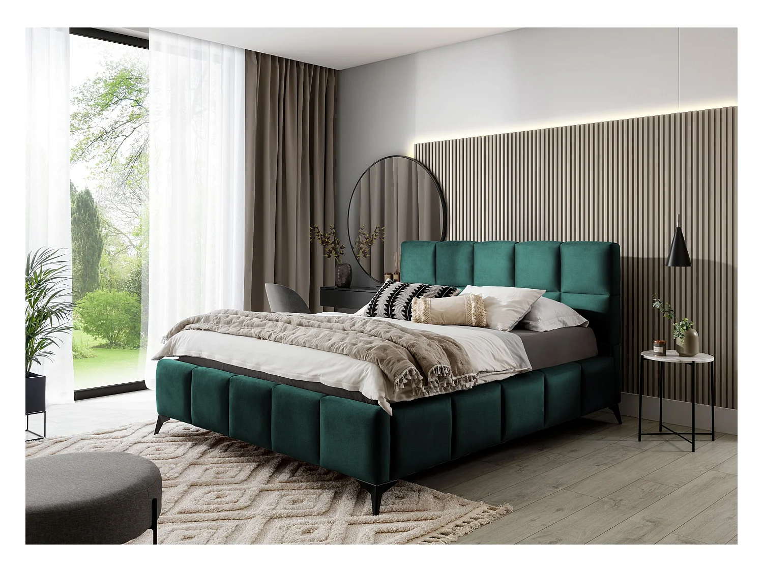 Lit coffre de luxe velours capitonné Mister-Couleur Vert épinard-180x200