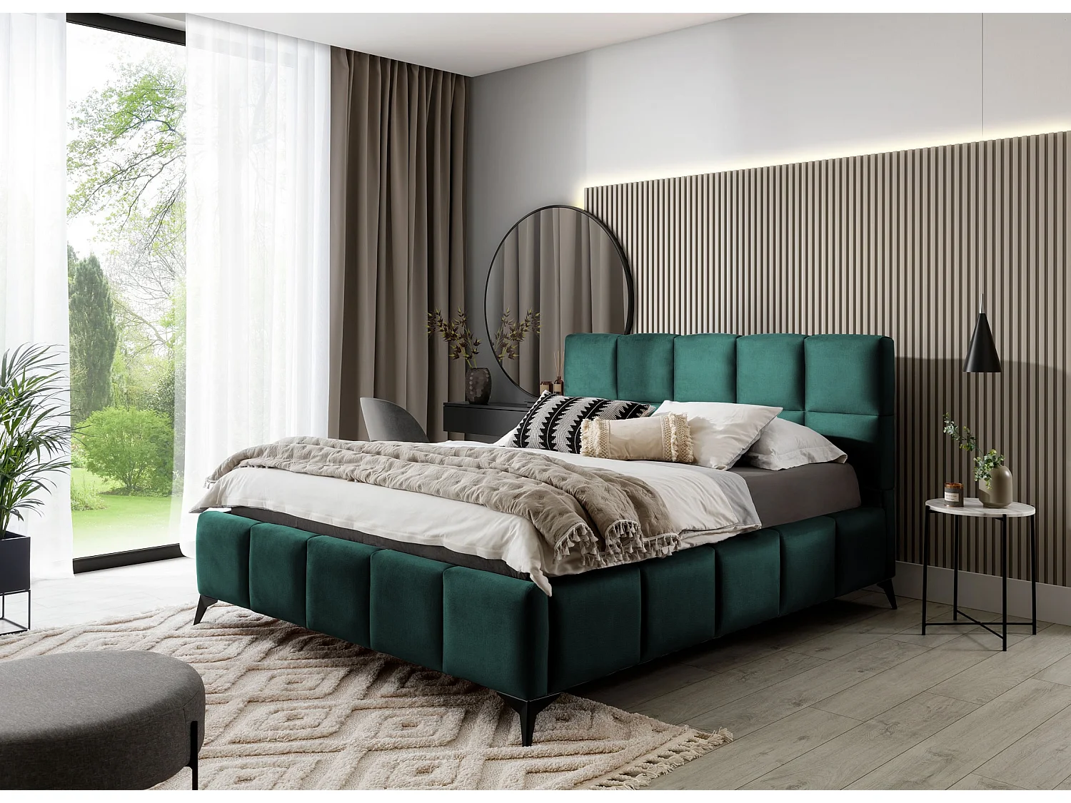 Mister luxe gewatteerd fluwelen opbergbed-Kleur Spinazie groen-Slapen 180x200cm